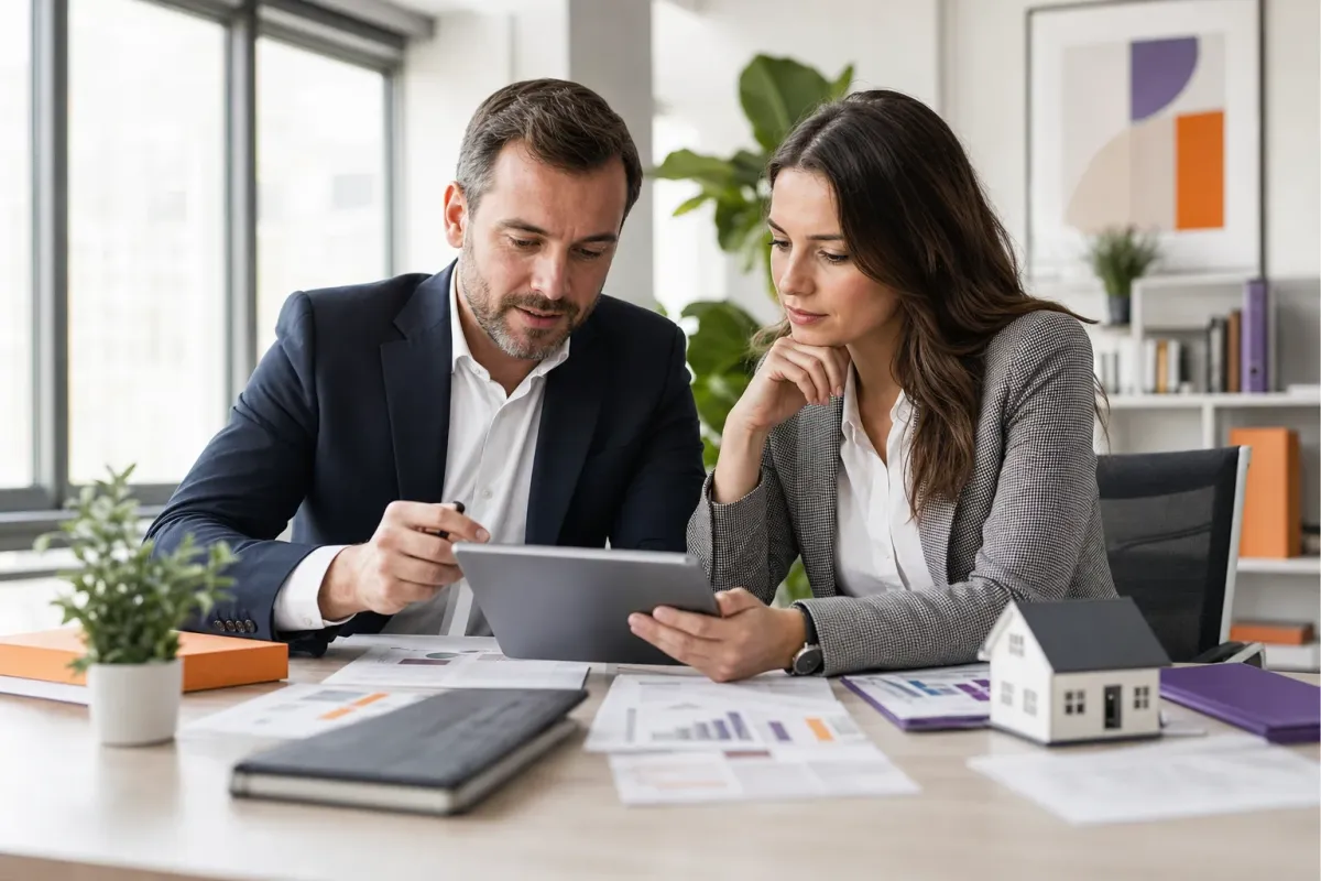 Consulente e cliente esaminano su tablet le condizioni del Voucher Mutuo
